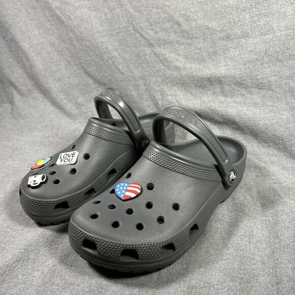 Crocs Unisex Adult Classic Clog Slip On Shoe Sandals Gray WITH FLAIR! M 7 W 9 - Picture 3 of 7